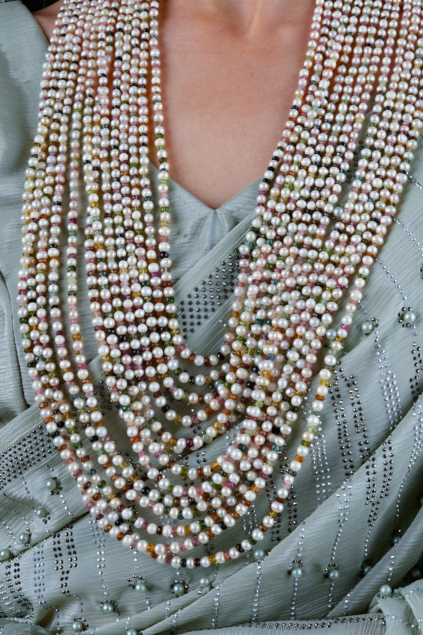 Layered Tourmaline Necklace With Freshwater Pearls