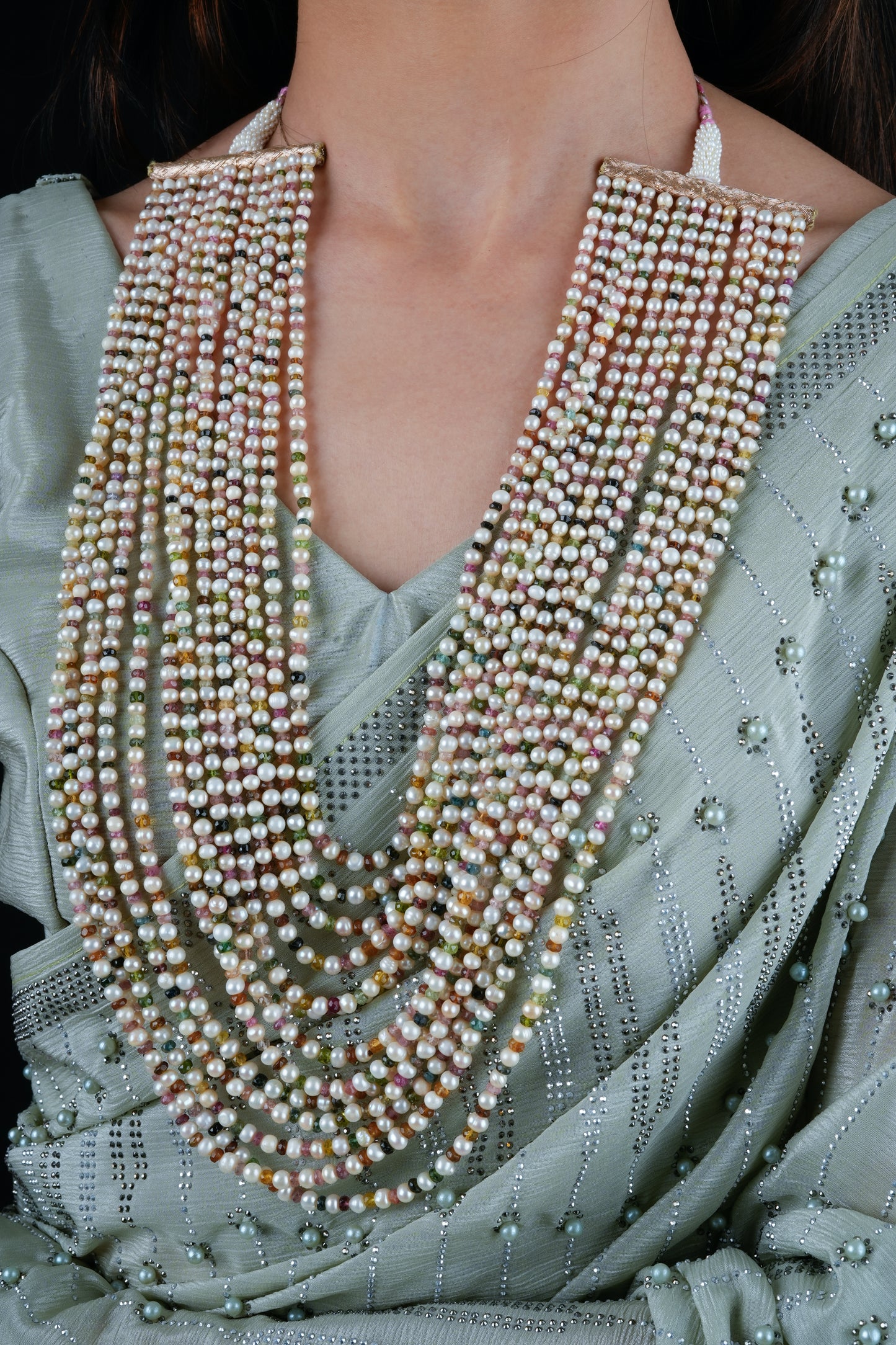 Layered Tourmaline Necklace With Freshwater Pearls