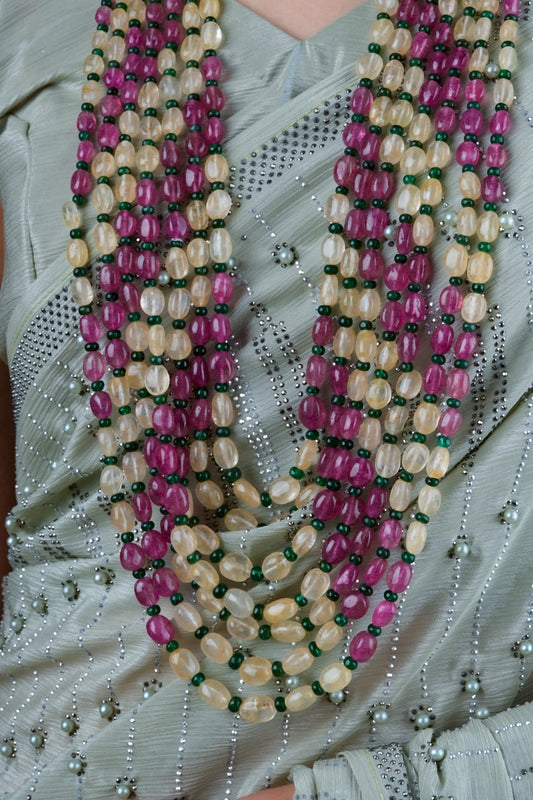 Toapz, Ruby, Emerald Multi Layered Necklace