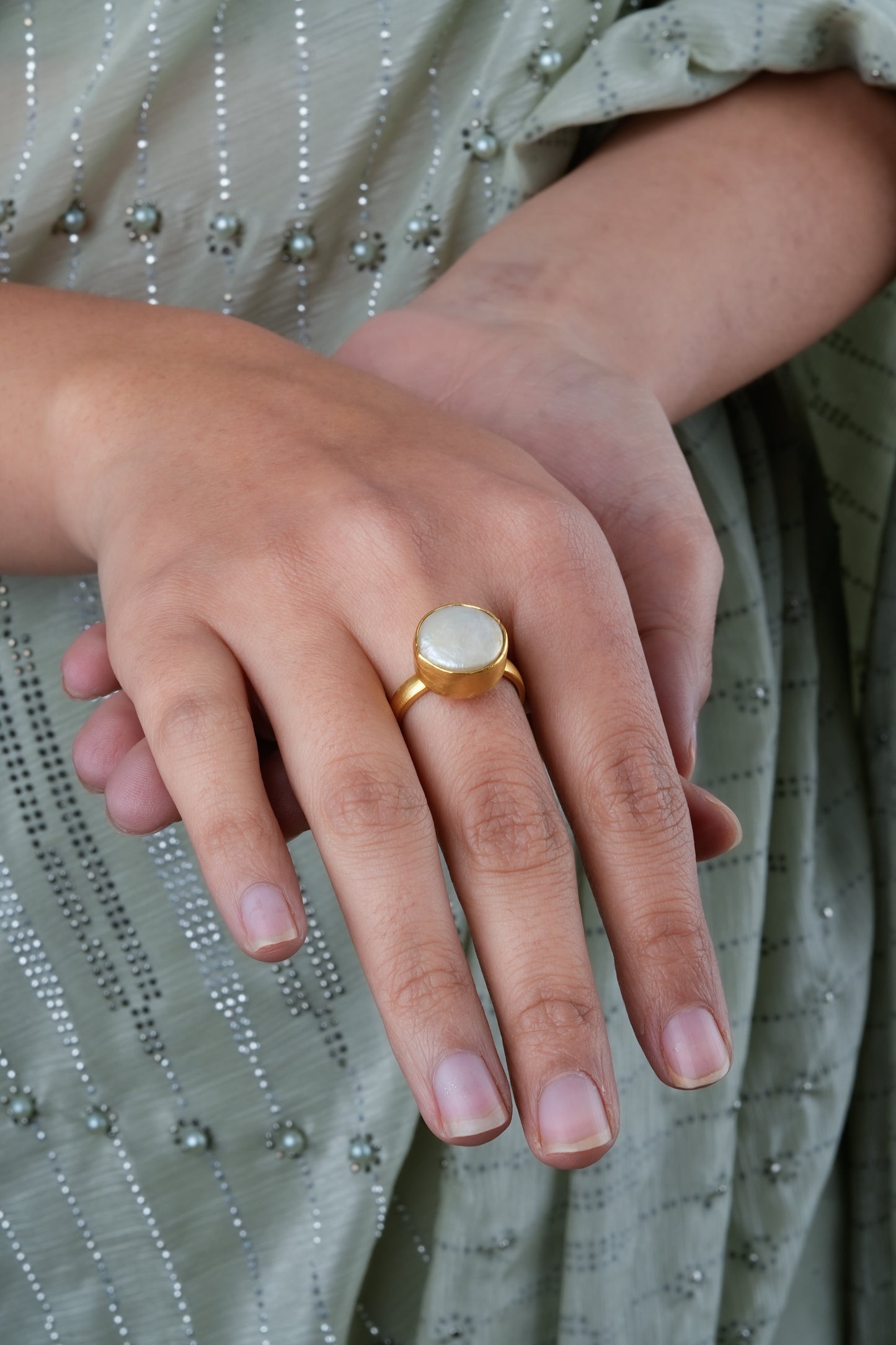 Golden Coin Pearl Ring