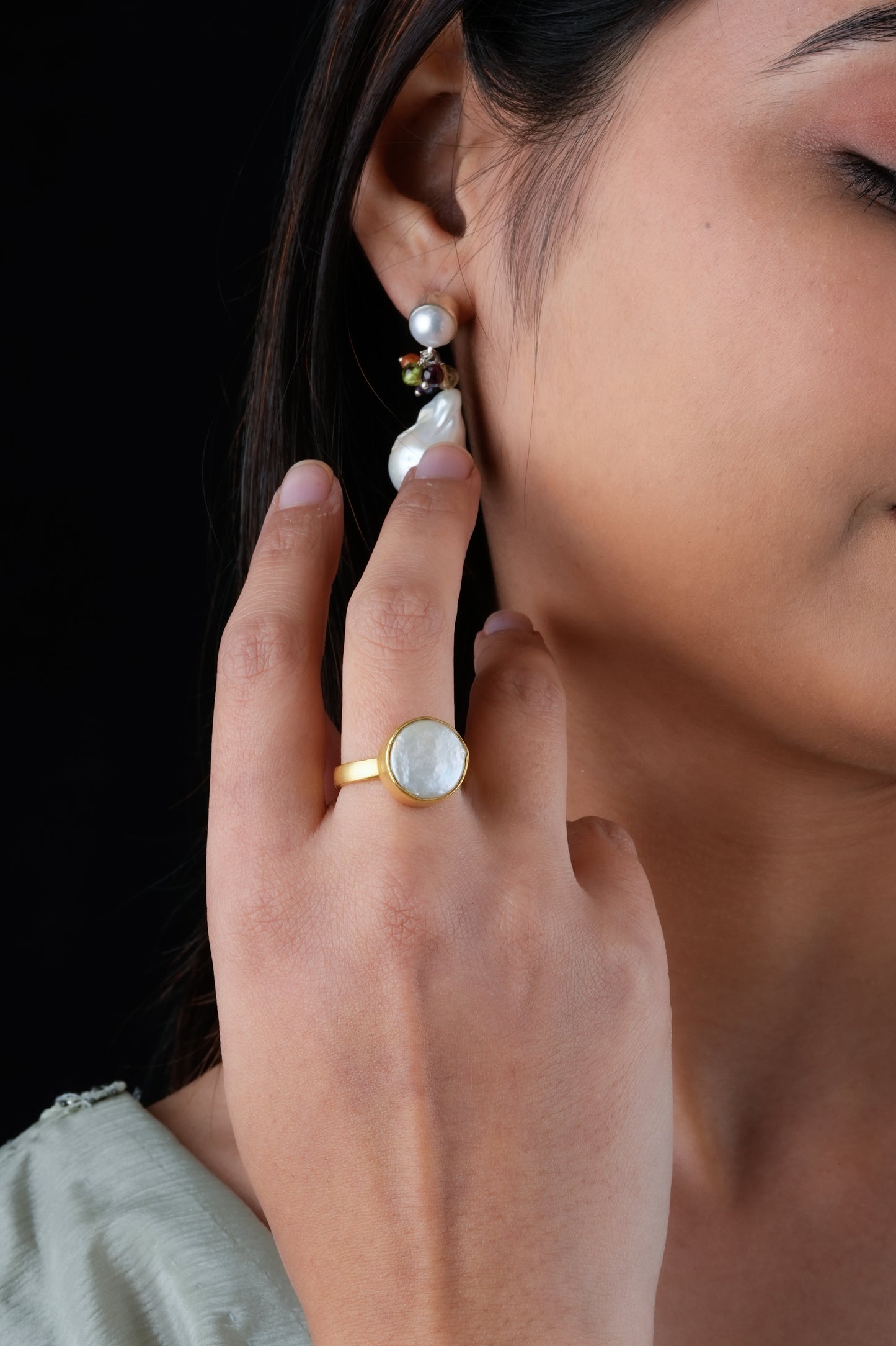 Golden Coin Pearl Ring