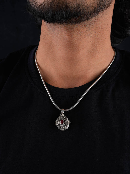 Red Onyx Silver Taweez Pendant