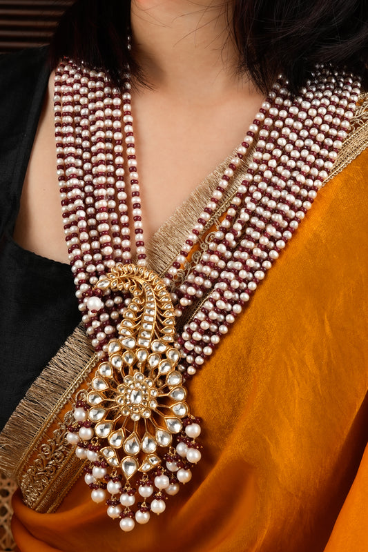 Royal Ruby Pearl Kundan Necklace Set