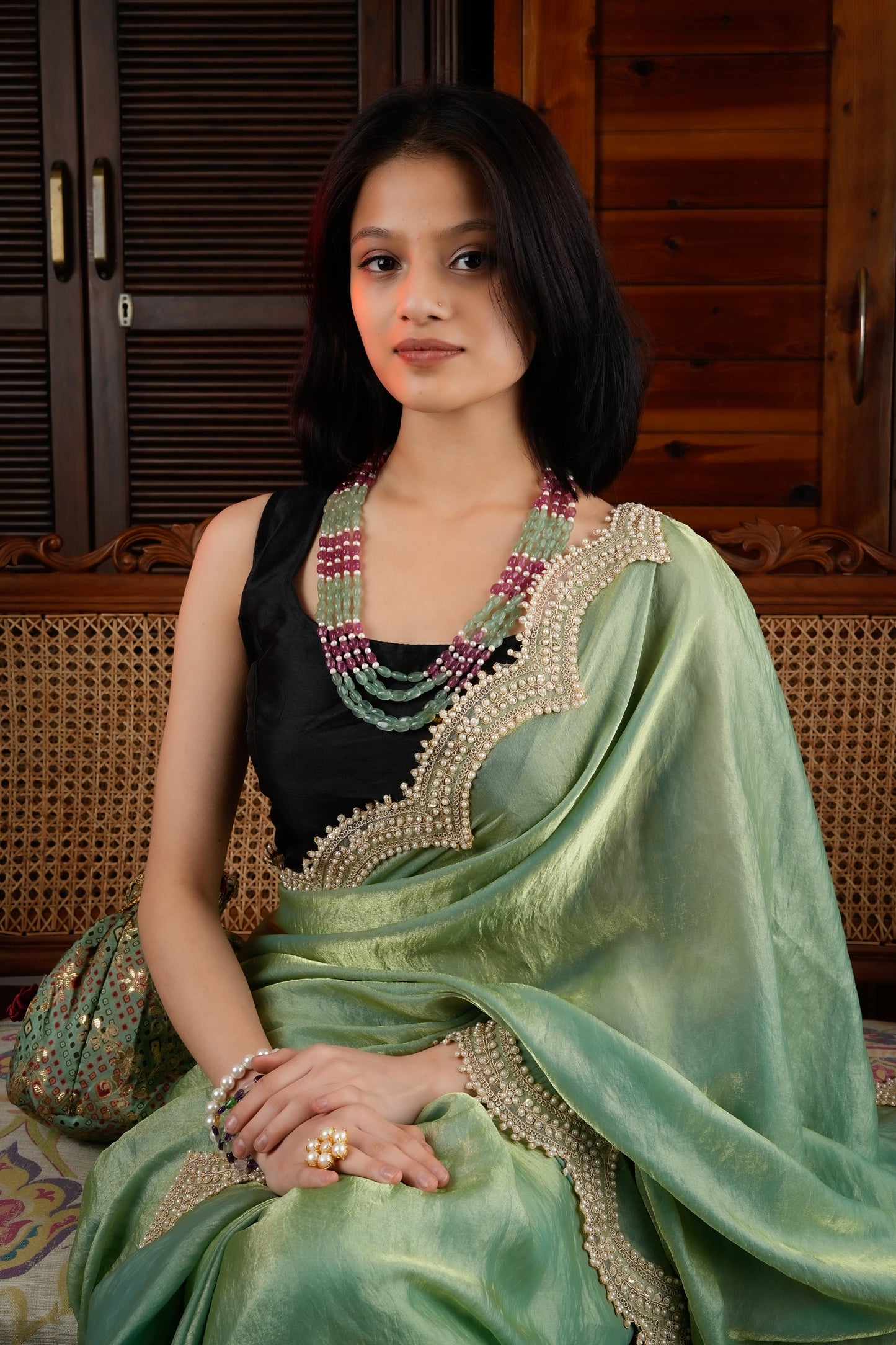 Totapari Pistachio Green Sequinned Saree