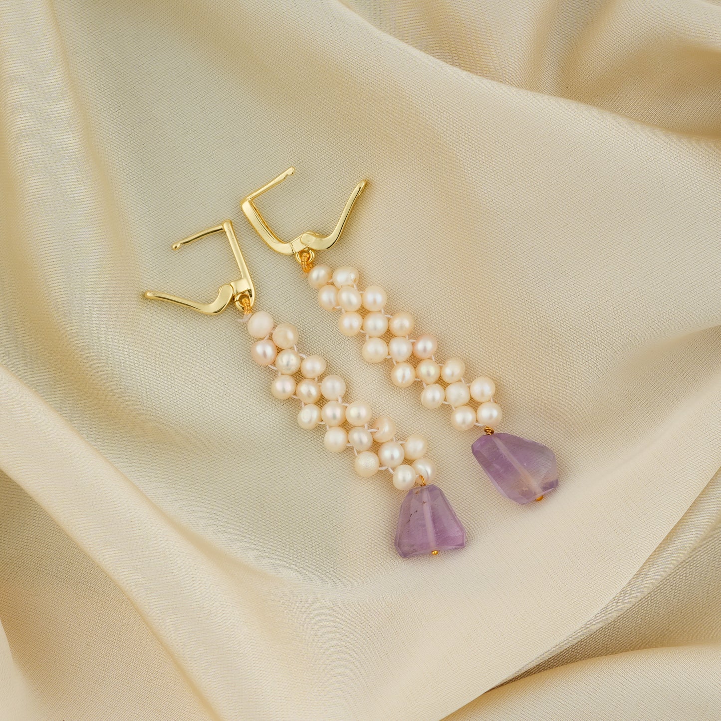 Amethyst Pearl Drops Earrings