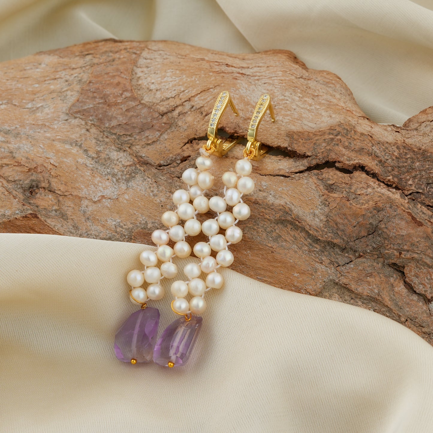 Freshwater Pearl And Amethyst Chatai Necklace Set