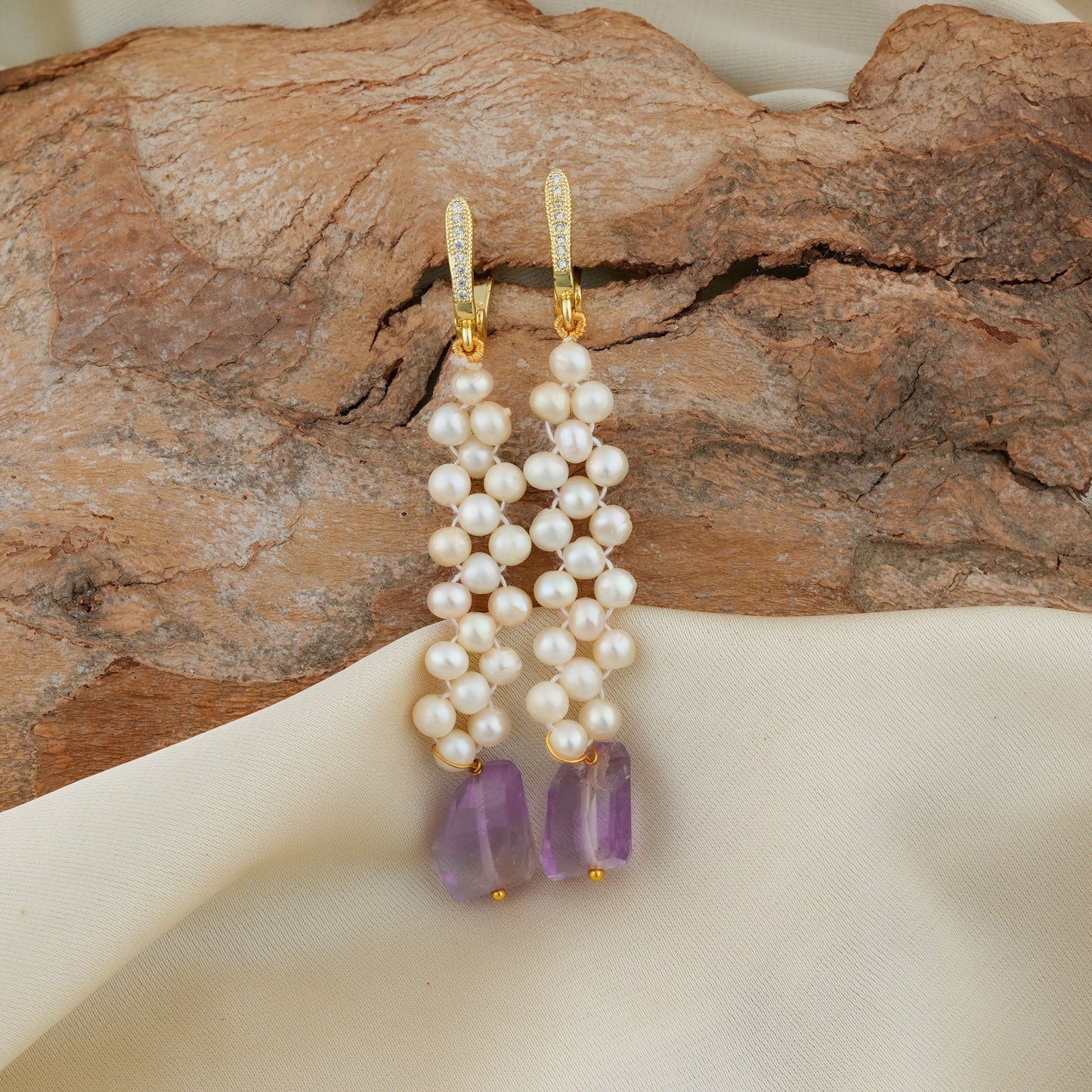 Amethyst Pearl Drops Earrings