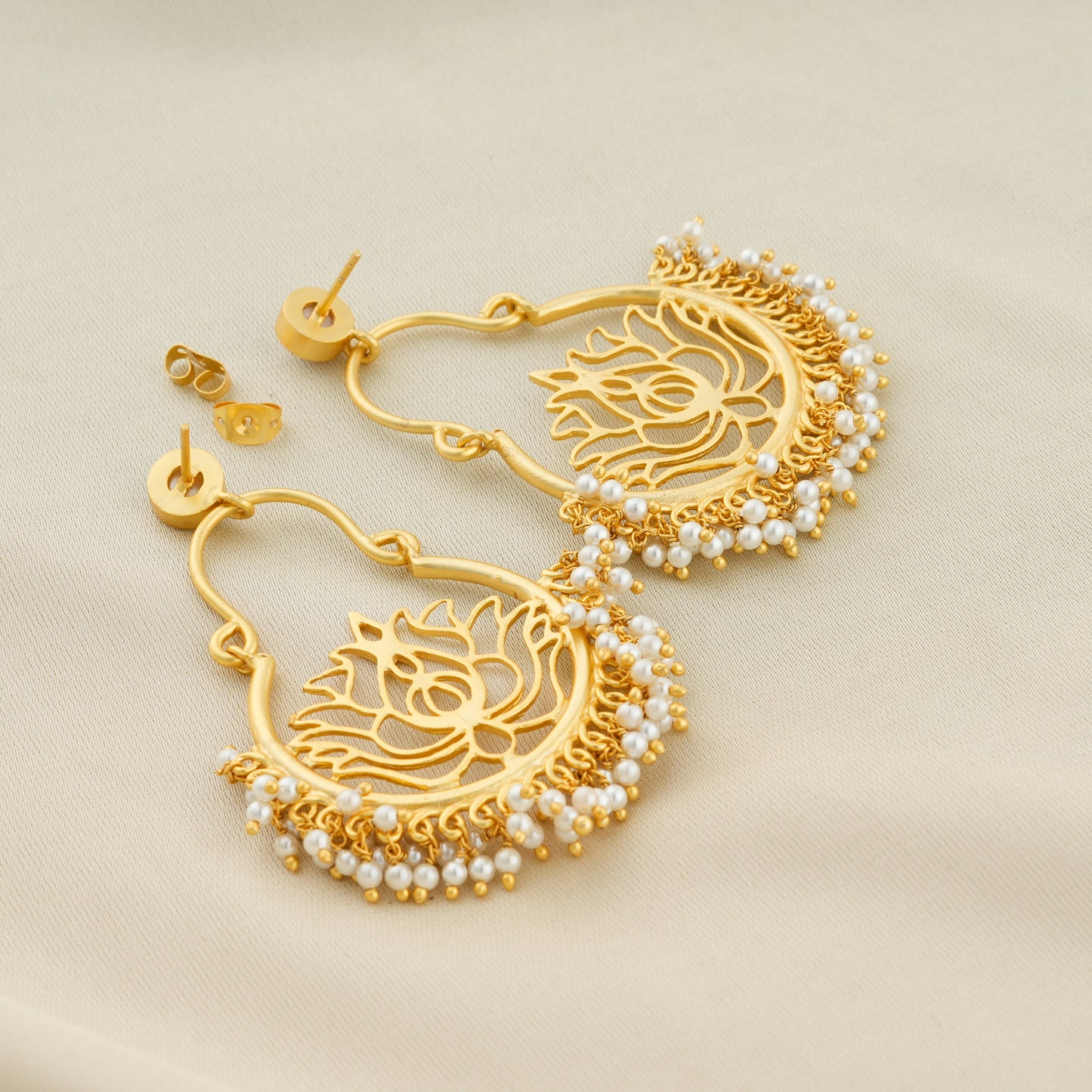 Lotus Filigree Chaand Bali Earrings