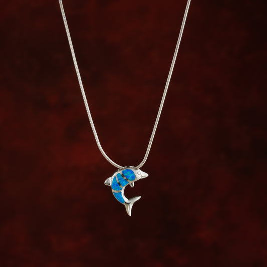 Opal Blue Silver Dolphin Pendant