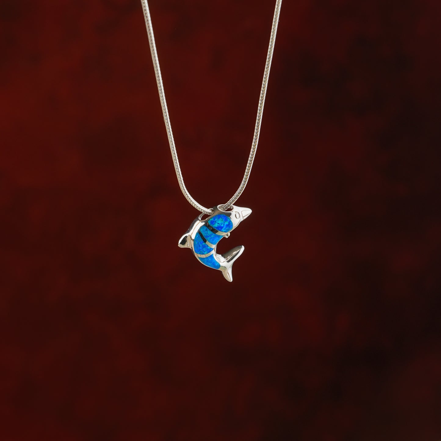 Opal Blue Silver Dolphin Pendant