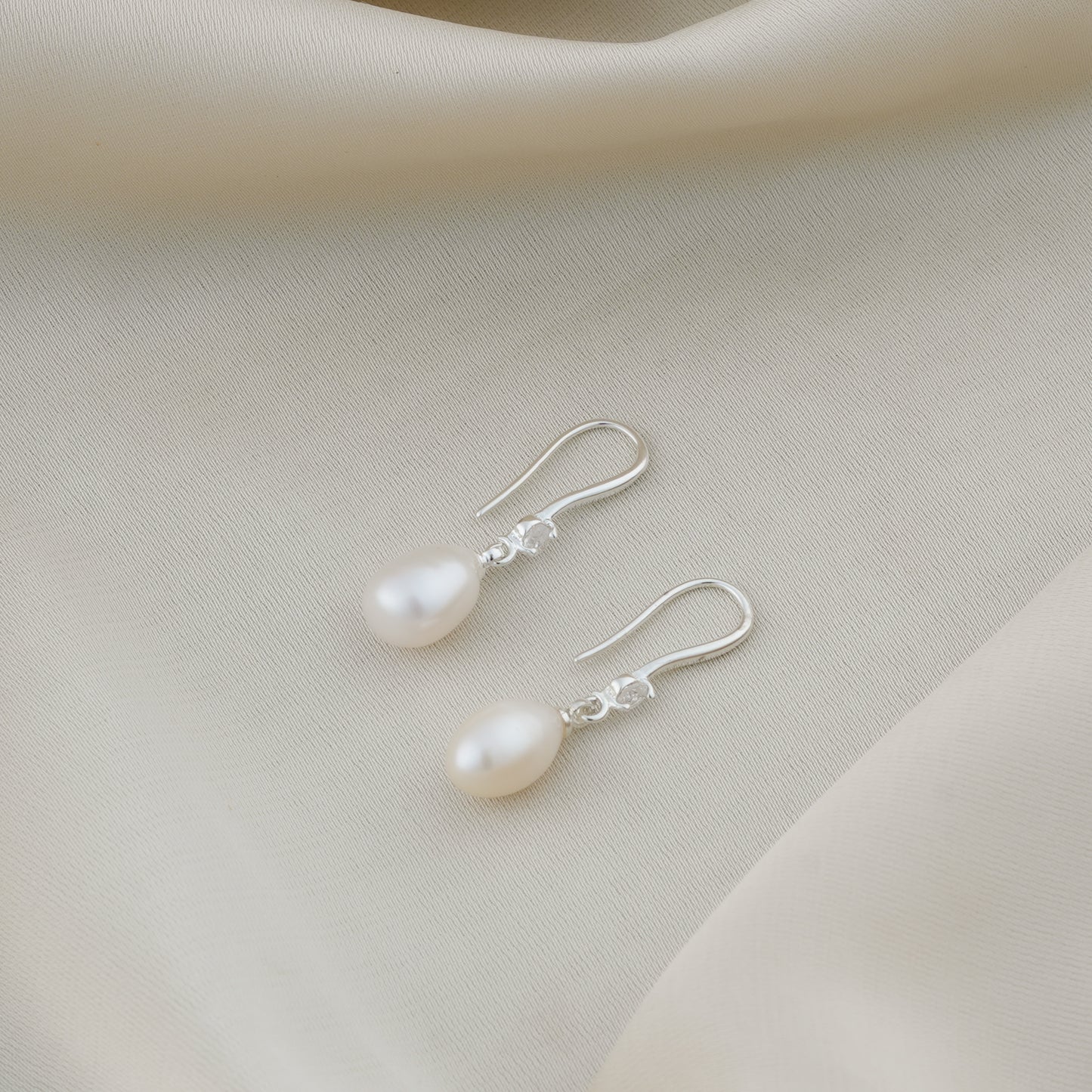 Silver Pearl Drops With Zirconia Stone