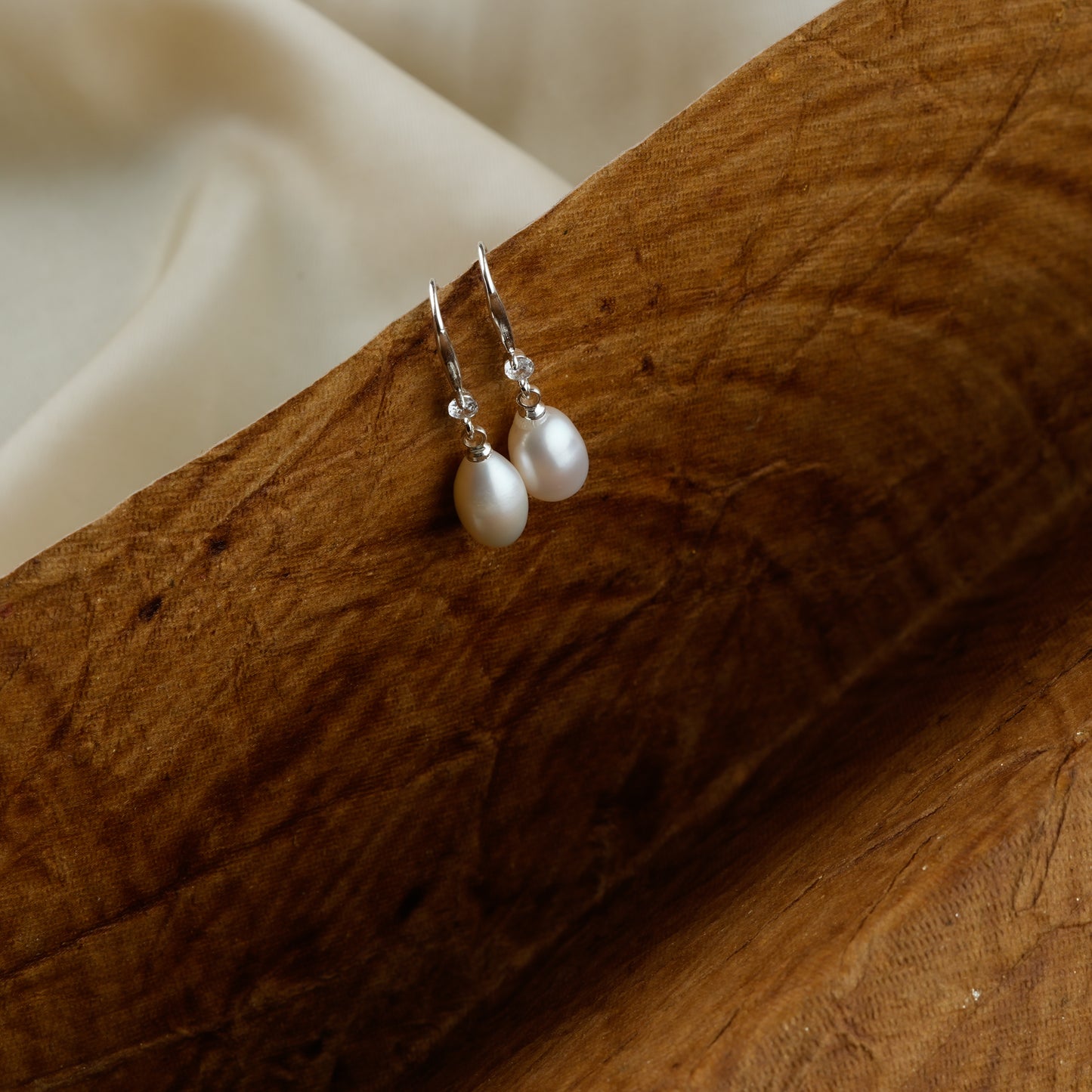 Silver Pearl Drops With Zirconia Stone