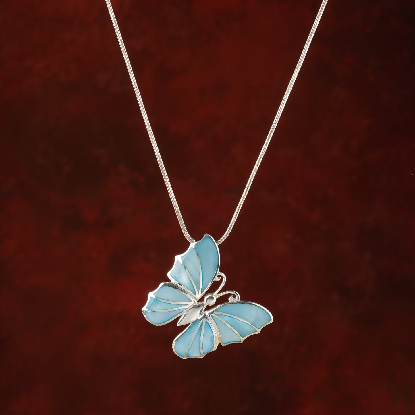 Fairy Blue Silver MOP Butterfly Pendant