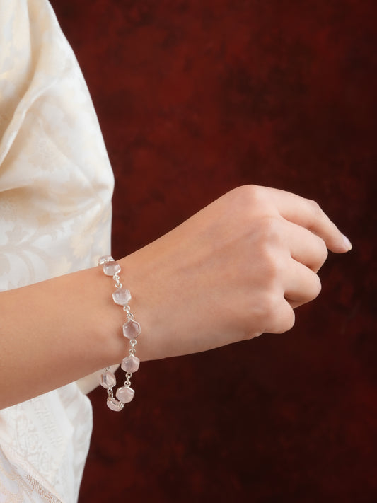 Hexagonal Rose Quartz And Silver Bracelet