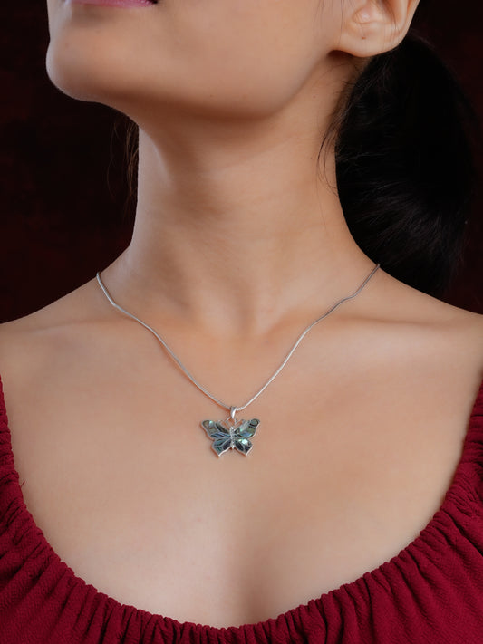 Blue Winged Abalone Silver Pendant