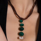 Leather Chord Necklace With Green Quartz And Pearls