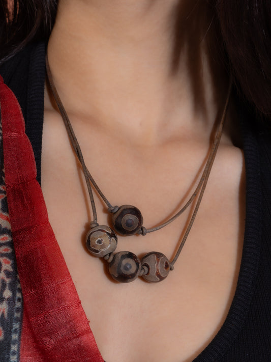 Leather Chords Gypsy Agates Necklace