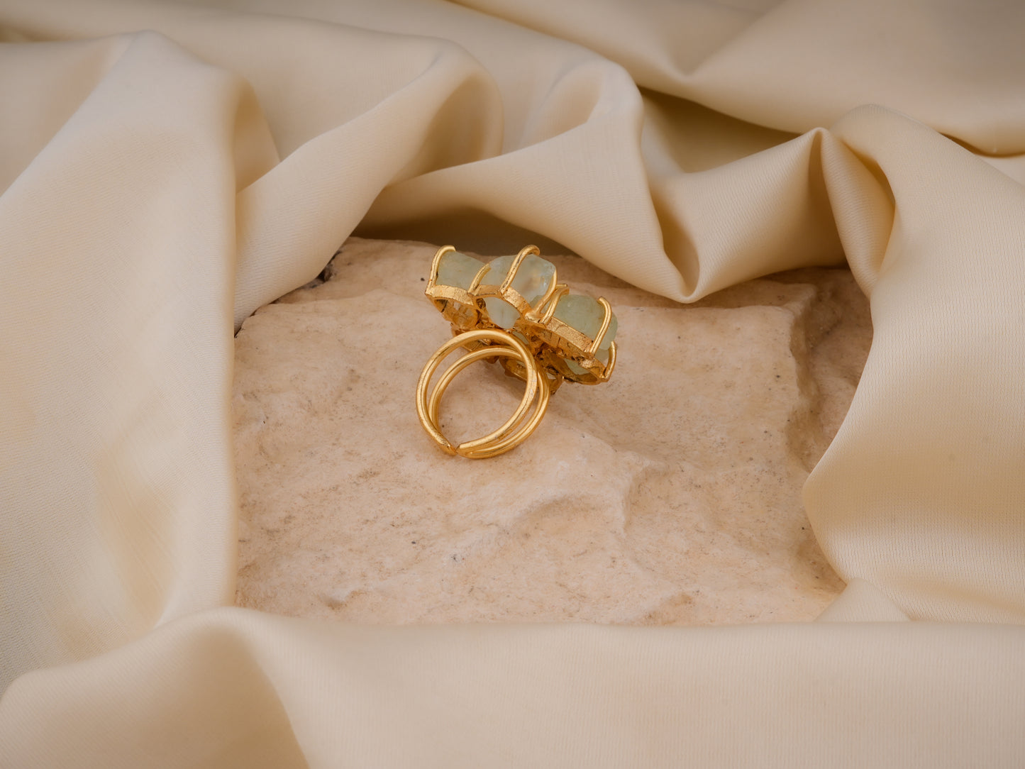 Uncut  Pale Green Quartz Flower Ring