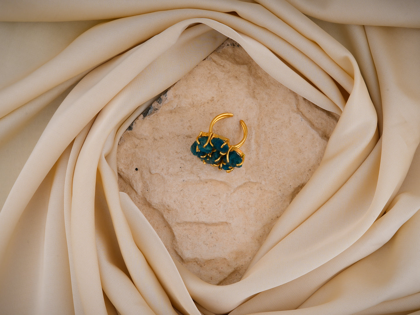 Uncut Apatite Flower Ring