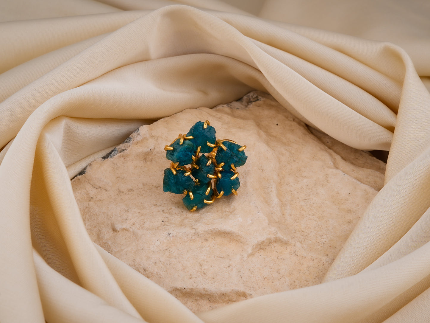 Uncut Apatite Flower Ring