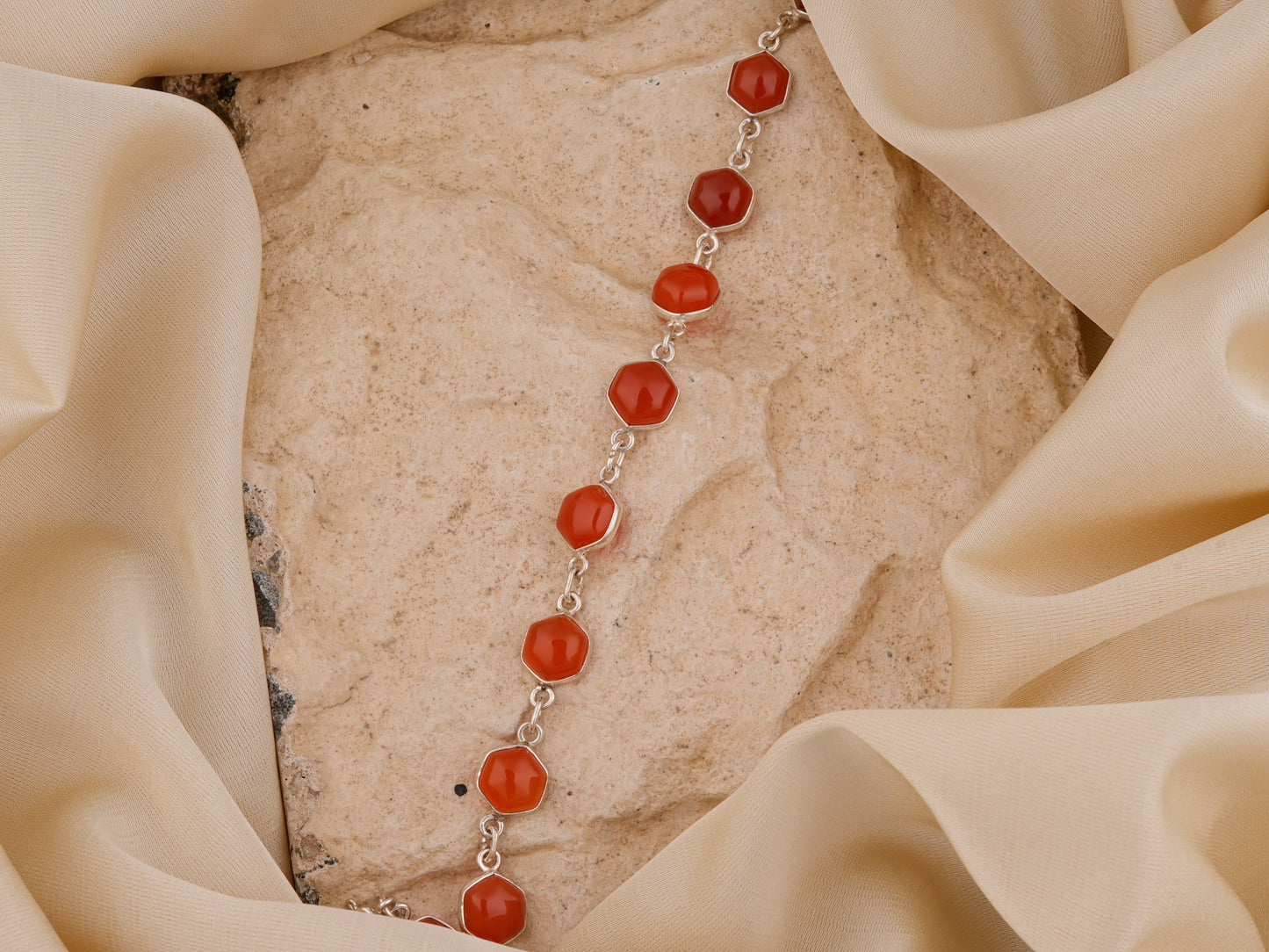 Carnelian Hexagons Silver Bracelet