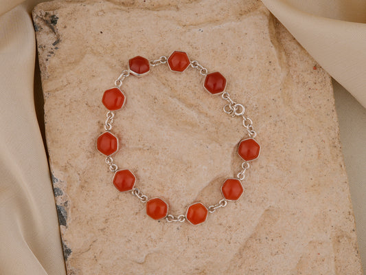 Carnelian Hexagons Silver Bracelet