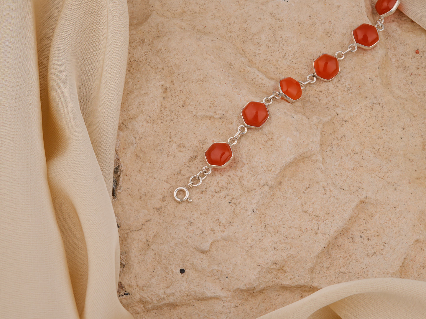 Carnelian Hexagons Silver Bracelet