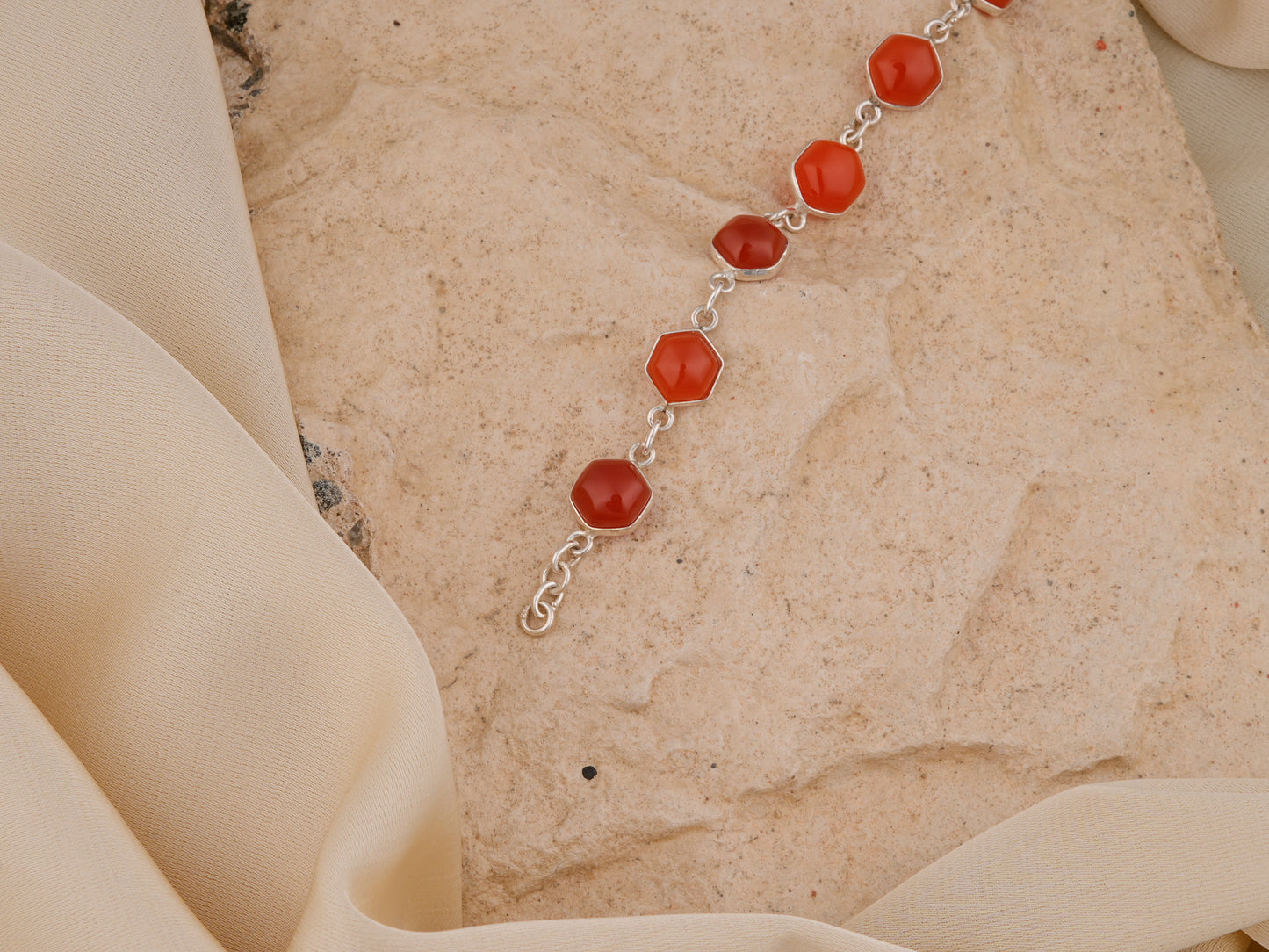 Carnelian Hexagons Silver Bracelet