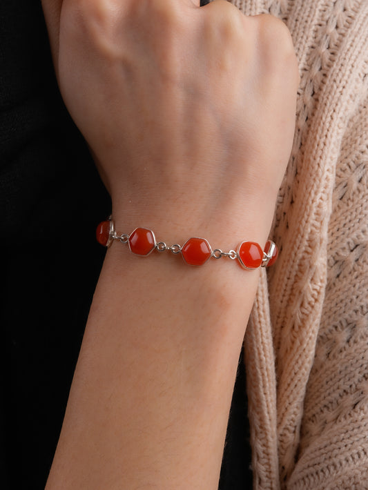 Carnelian Hexagons Silver Bracelet