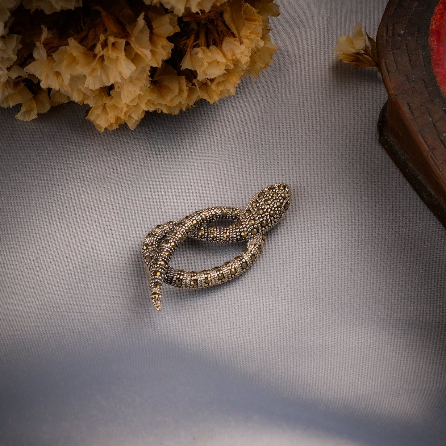 Coiled Snake Silver Marcasite Pendant