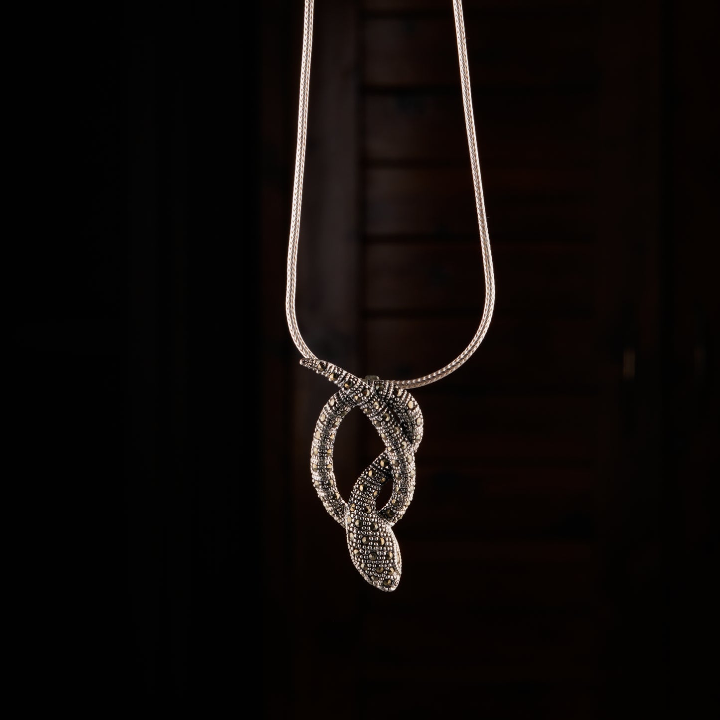 Coiled Snake Silver Marcasite Pendant