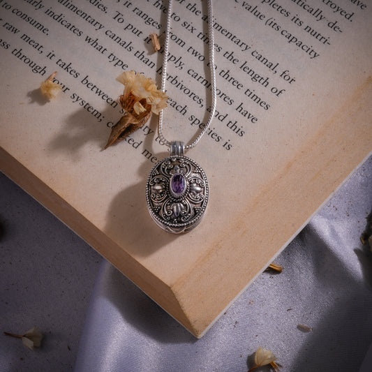 Amethyst Silver Taweez Pendant