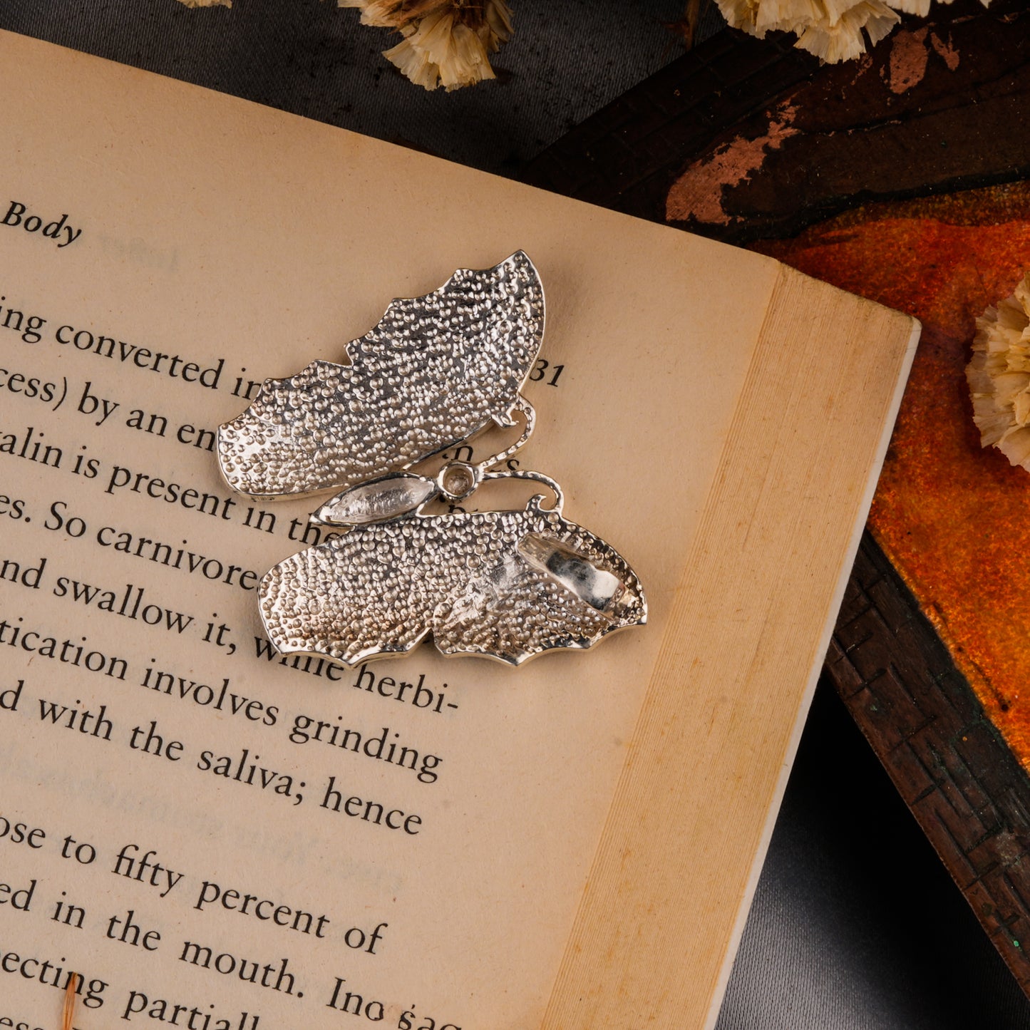 Smoky Winged Butterfly Silver Pendant