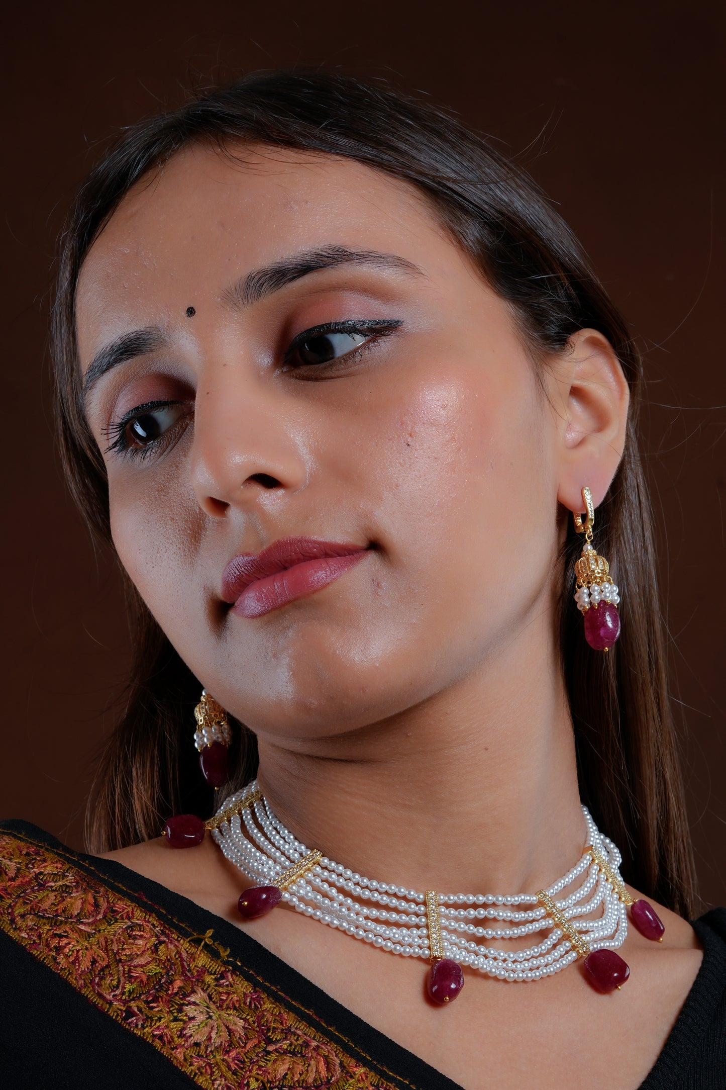 Ruby Drops Vaijayanti Layered Pearls Set