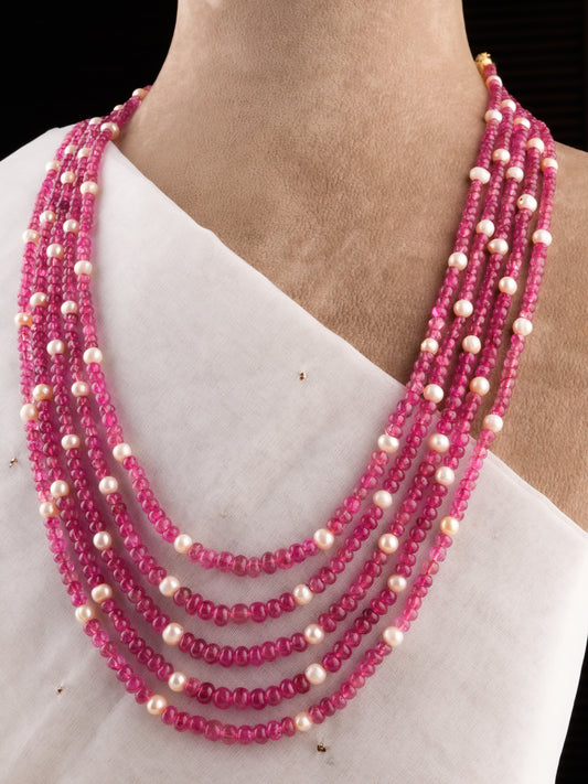 Ruby Red And Pearls Necklace