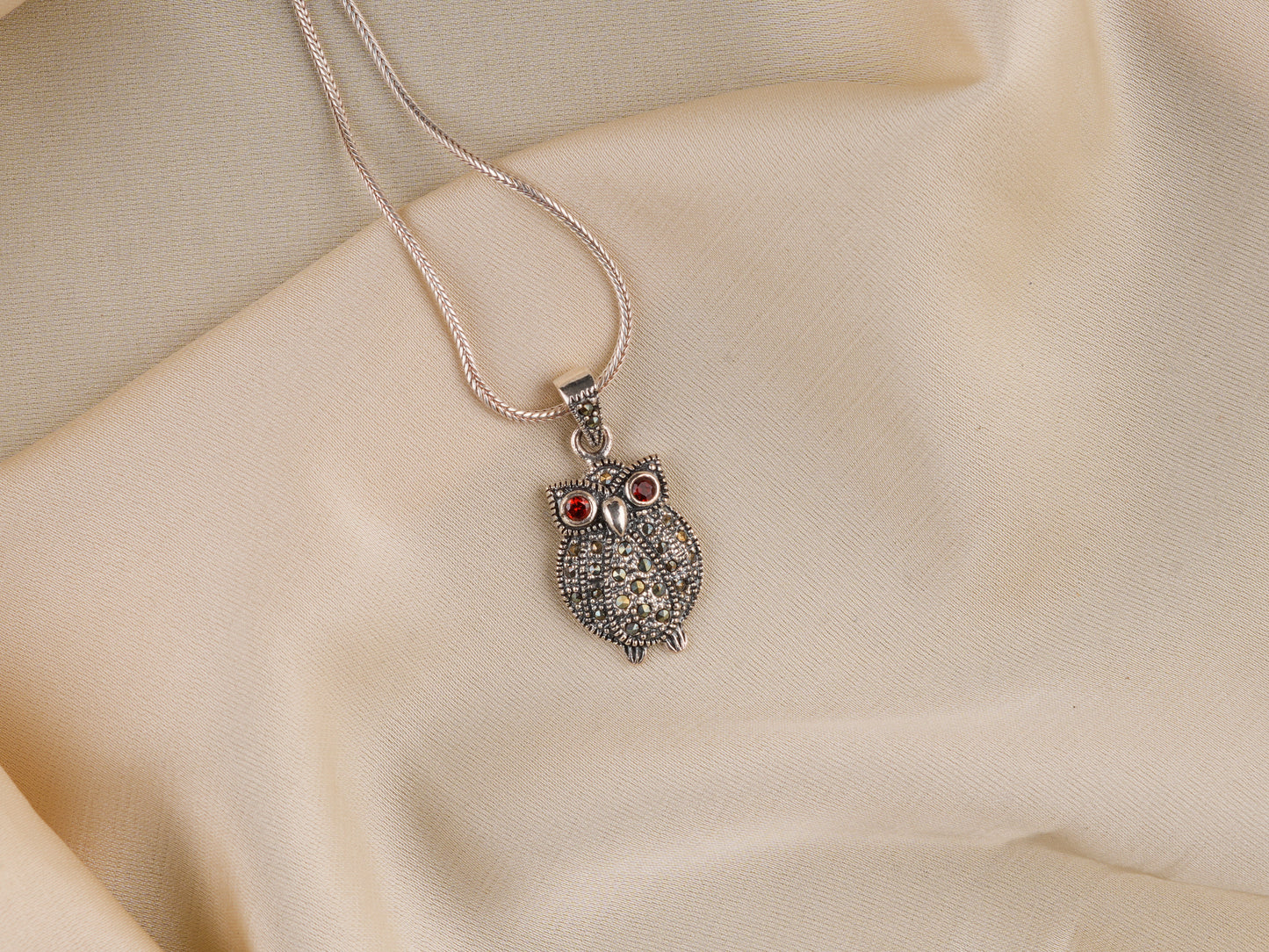 Angry Owl Marcasite Silver Pendant