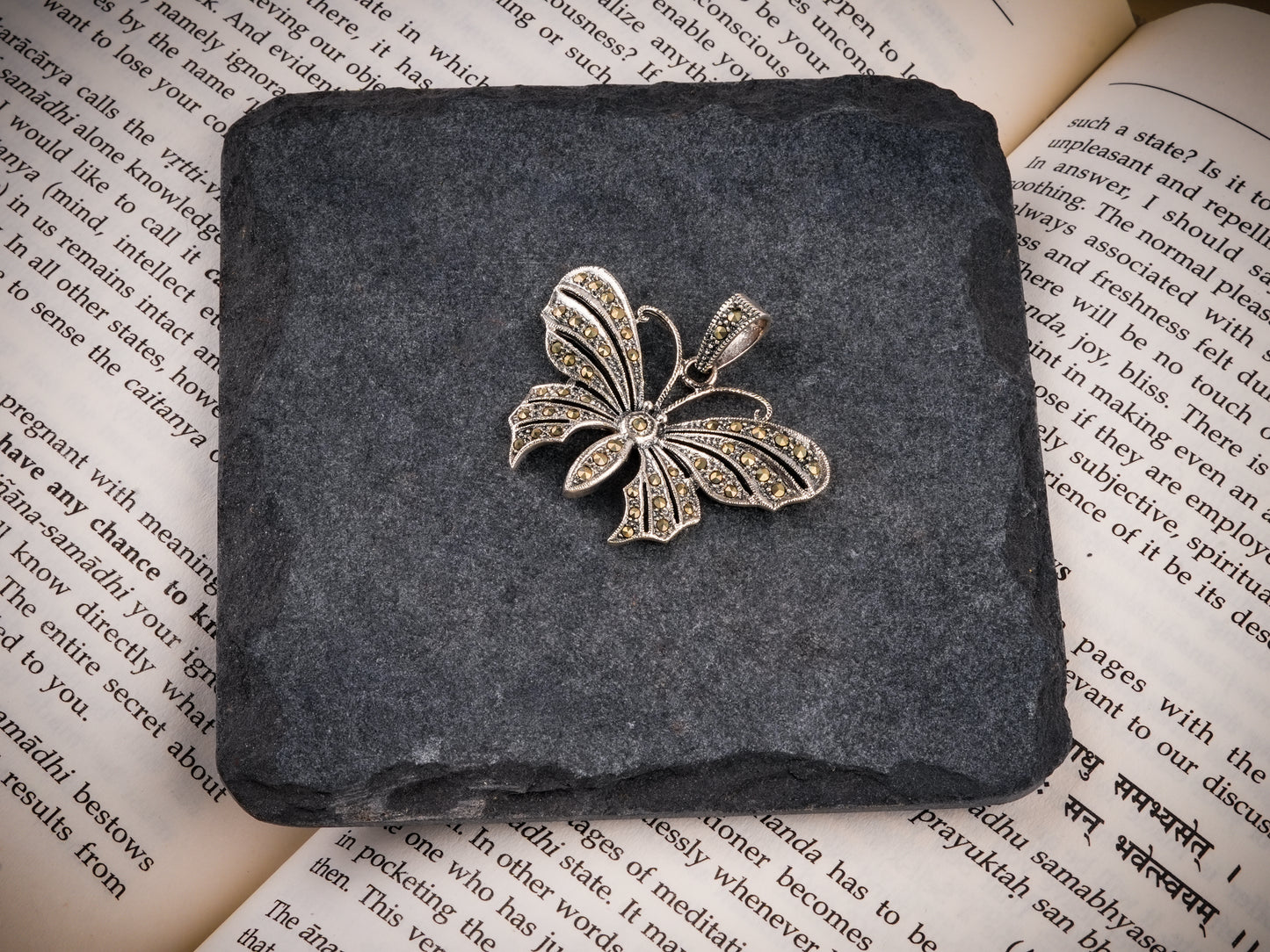 Silver Marcasite Butterfly Pendant