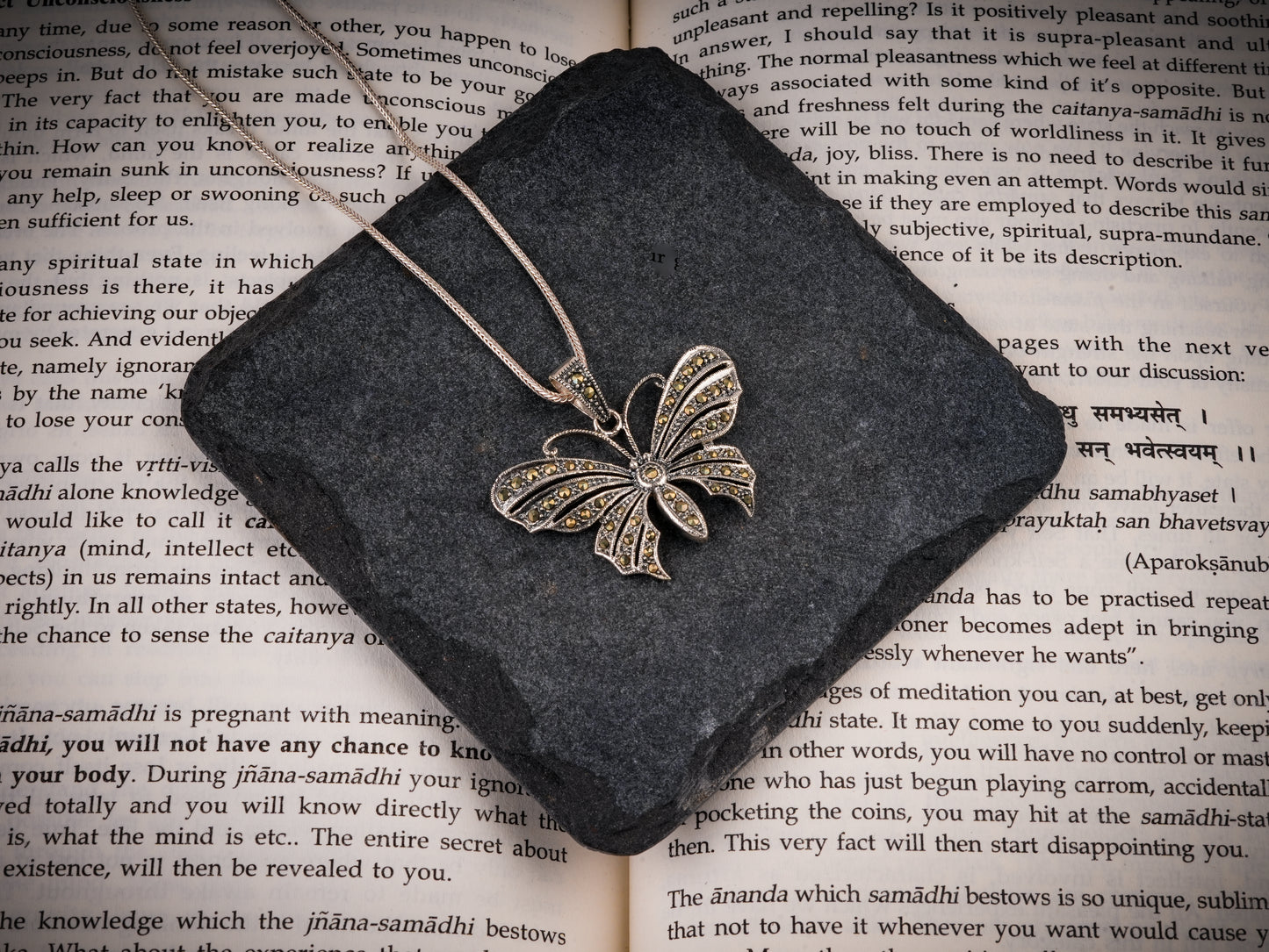 Silver Marcasite Butterfly Pendant