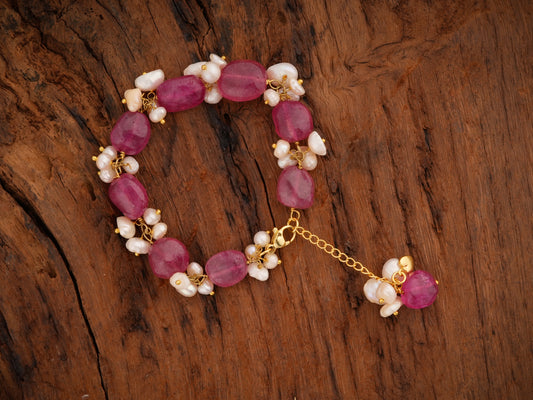 Ruby Red Pearl Bunch Bracelet