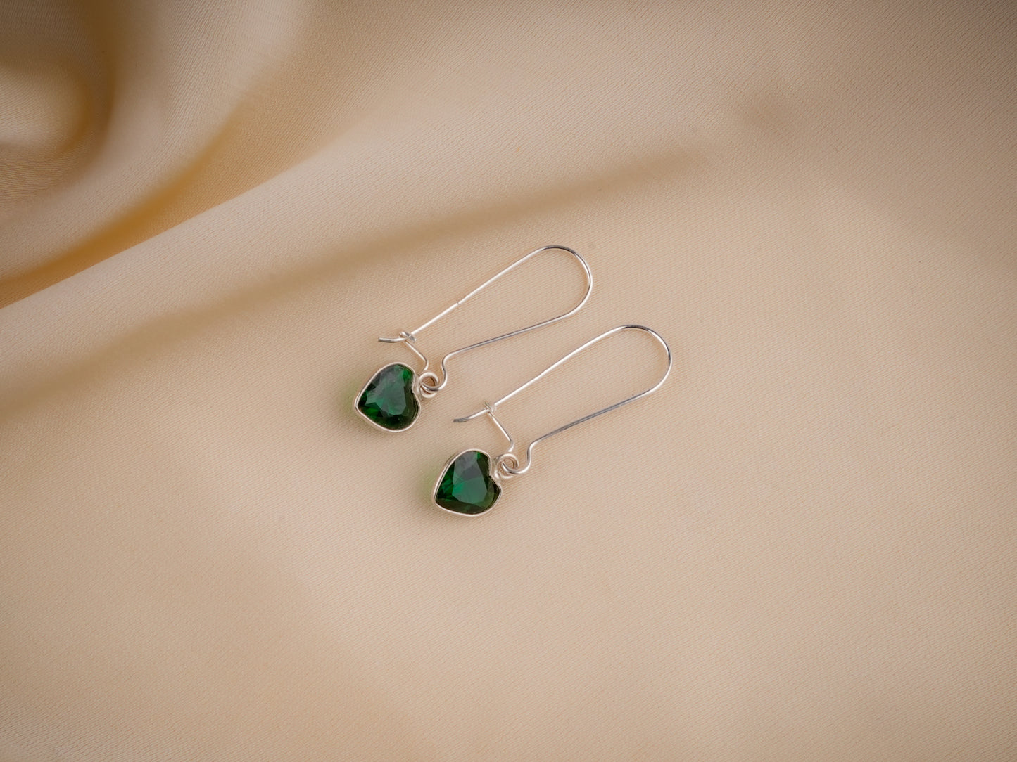 Emerald Heart Drops In Silver