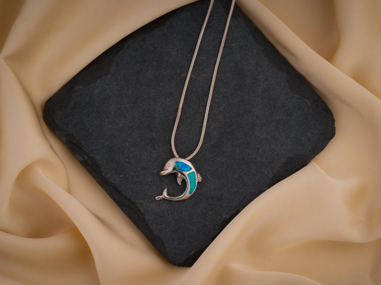 Blue Opal Silver Dolphin