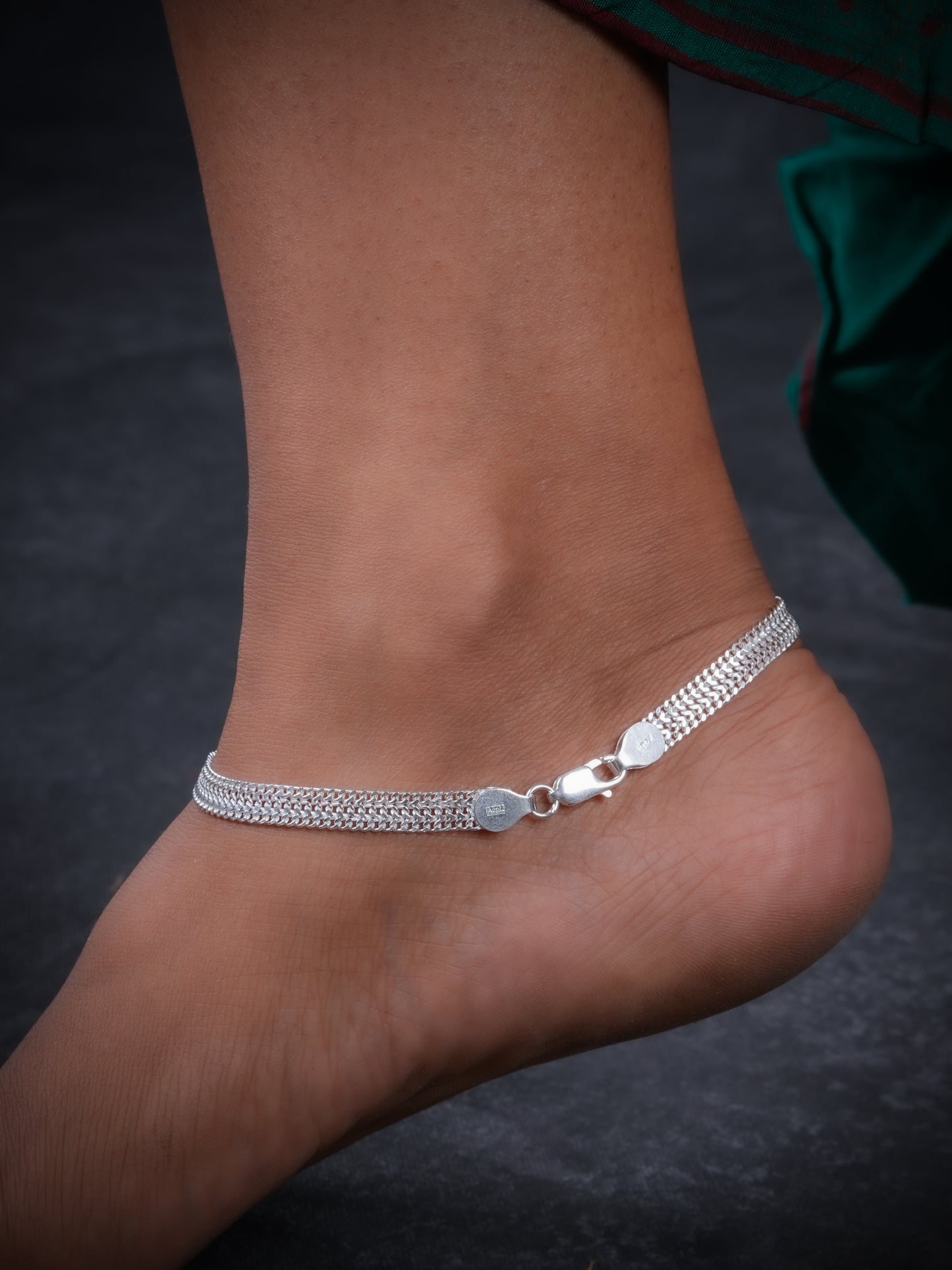 Herringbone Link Silver Anklets(2)