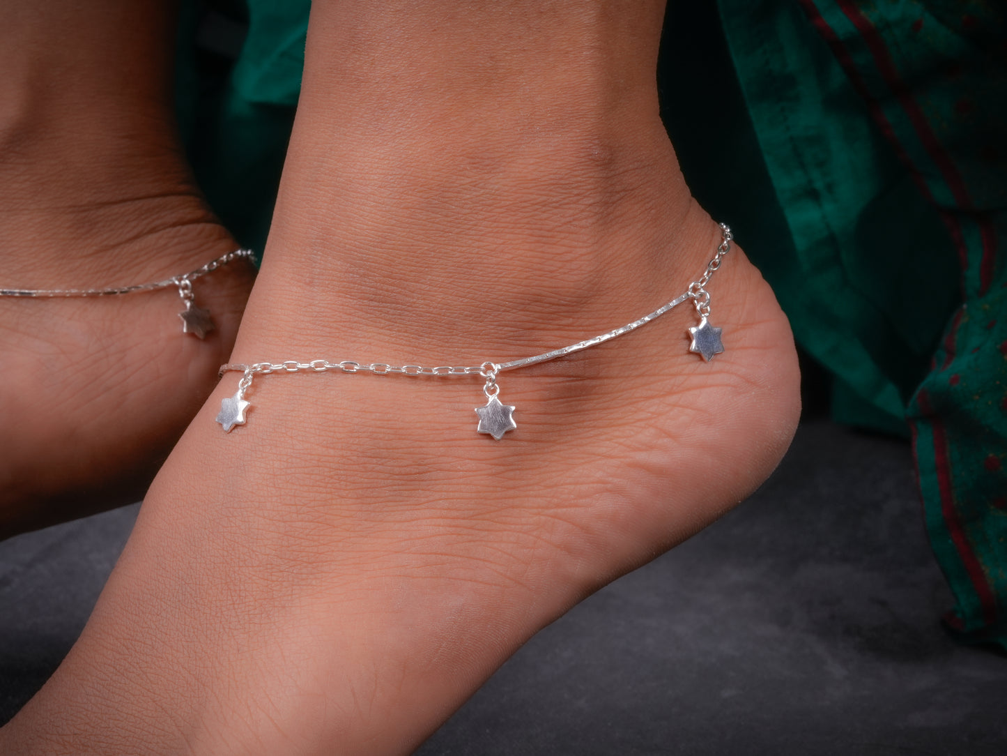 Starlit Strands Silver Anklets