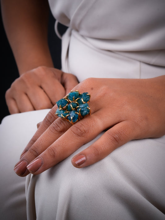 Uncut Apatite Flower Ring