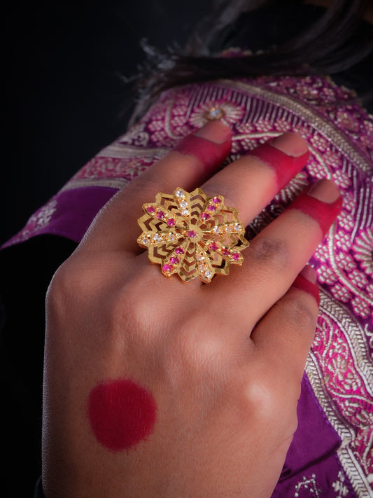 Gulbahar Purani Dilli Gold Plated Silver Ring