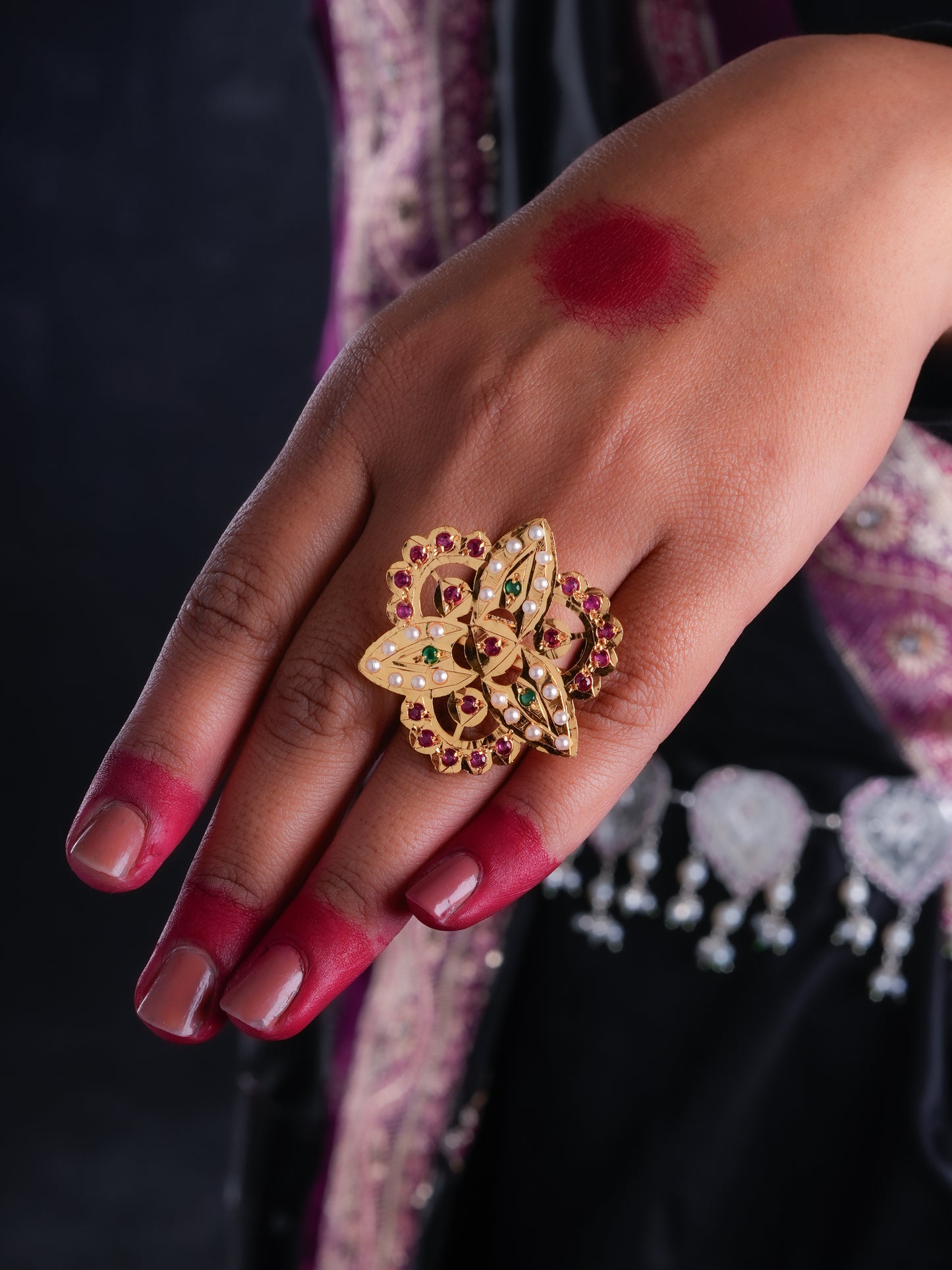 Purani Dillli Gold Plated Silver Ring (1)