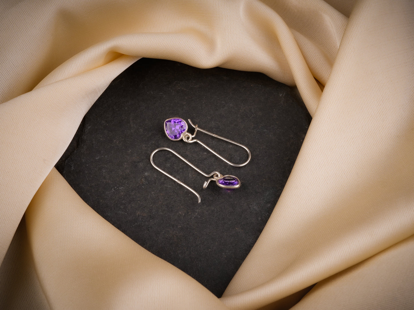 Amethyst Heart Drop Danglers