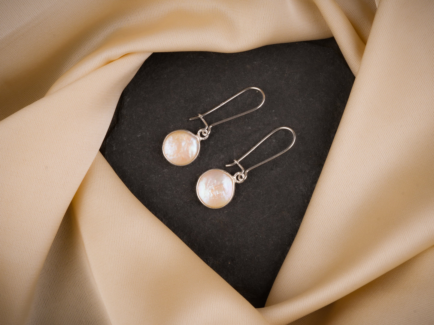 Delicate Coin Pearl Bezel Earrins