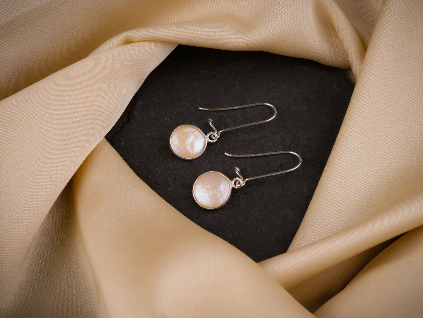 Delicate Coin Pearl Bezel Earrins