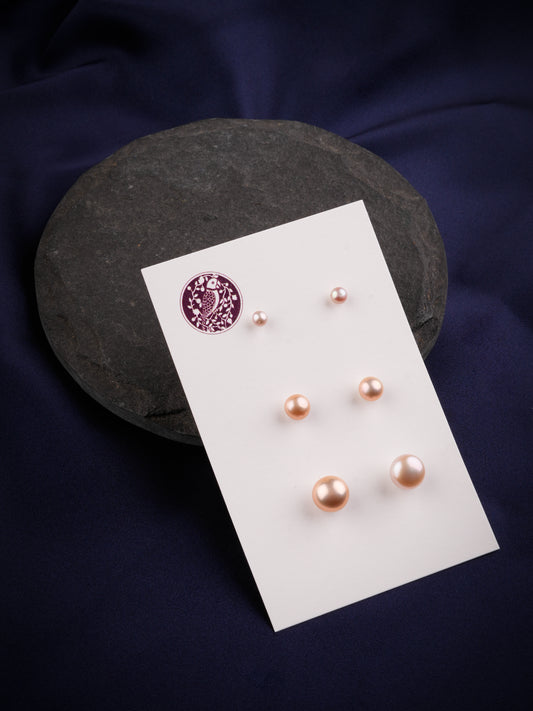 Freshwater Peach Pearls Studs Set